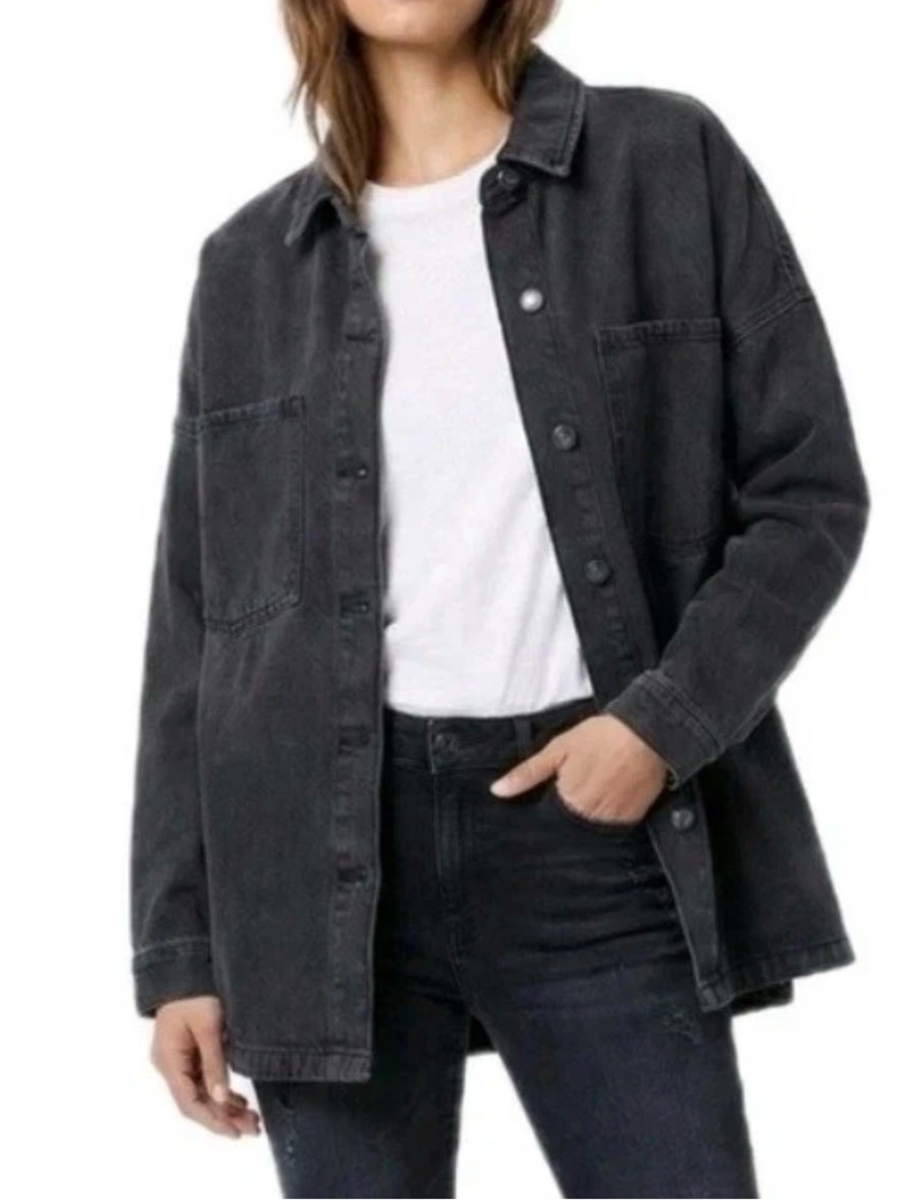 NWT Hudson Jeans 100% Cotton Black Utility Overshirt Jacket Size L